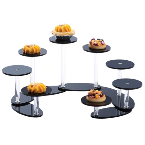 Acrylic Display Riser Stands,Deformable Round Display Rack Adjustable Acrylic Displaying Risers for Snack Cupcake Perfume Watch Jewelry Rings Figurines Decoration and Organizer (Black, 8-Tier) - color: Black