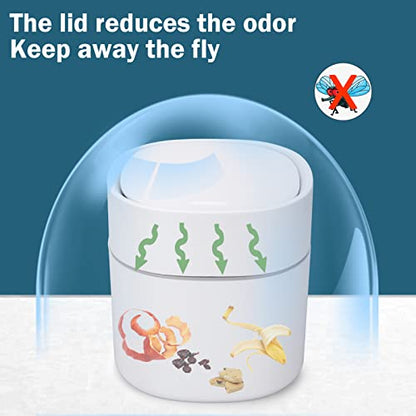 Mini Desk Trash Can with Lid with Trash Bags 180 pcs Press-Top 0.5 Gallon Tiny Countertop Waste Basket Small Table Top Plastic Covered Garbage Bin for Desk Top - color: White