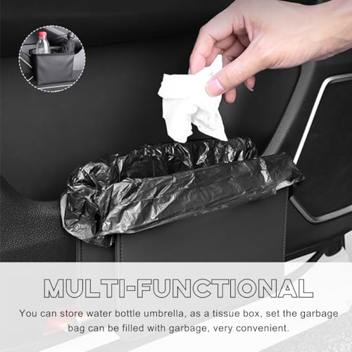 Yourkar Car Trash Can, Foldable Waterproof Leather Car Garbage Organizer Holder, Automotive Mini Dustbin Container with One Roll Trash Bag, Universal Interior Car Accessories (Beige) - color: Beige, S