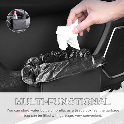 Yourkar Car Trash Can, Foldable Waterproof Leather Car Garbage Organizer Holder, Automotive Mini Dustbin Container with One Roll Trash Bag, Universal Interior Car Accessories (Dark Brown) - color: Dark Brown, S