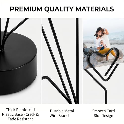 Desktop Heart-Shaped Photo Tree Style Holders Round Base,5-Branch Family Picture Frame Clips Holder Desk Card Display Stand for Christmas,Wedding, Birthday Party,Black - color: Black
