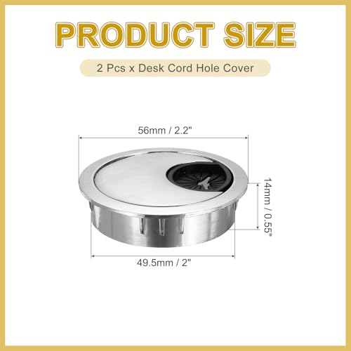 MECCANIXITY 2 Pcs Desk Grommet 2 Inch, Zinc Alloy Round Desk Hole Cover Wire Cable Cord Organizer for Home Office Computer Table Cables, 49.5mm, Silver - color: Silver, size: 2 Inch/49.5mm