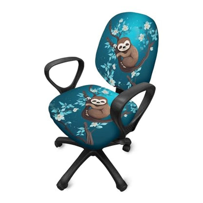 Cute Sloth Office Chair Covers Stretchable Computer Desk Chair Seat Cover Removable Chair Slipcover Protector for Rotating Swivel Chair Wheelchairs Gaming Chairs Padded Covers Flower - color: Cute Sloth