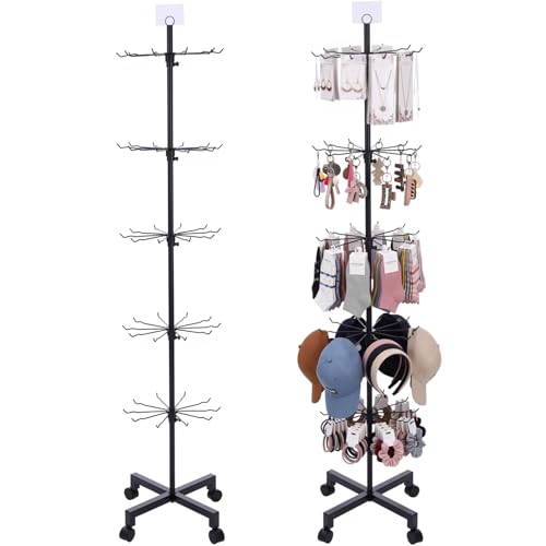 Ripeng 1 Pcs 5-tier Rotating Retail Display Stand Display Rack for Earring Keychains Jewelry Vendor Events and Stores Movable Adjustable Shop Spinner Black Ornament Holder - color: Black, size: 5 Tier