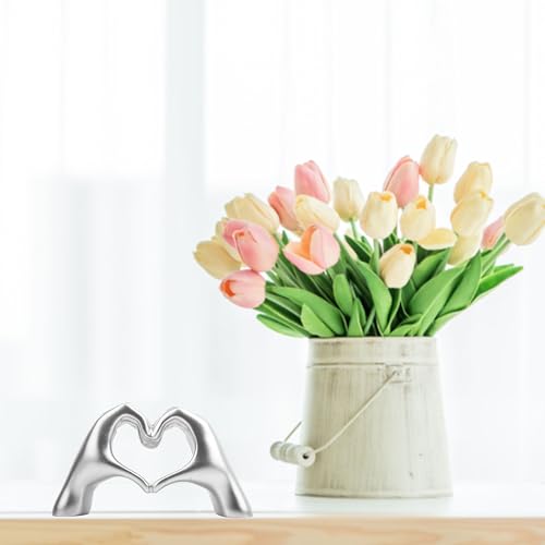 Small Heart Hands Sculpture Decor for Living Room Bedroom Bookshelf Coffe Table and Office Display, Love Finger Statue Modern Aesthetic Home Decor, Unique Gift for Wedding Christmas Birthday (Silver) - color: Silver