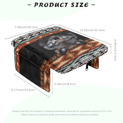Wanyint Aztec Wolf Black Car Center Console Cover Scratch Resistant Armrest Seat Box Cover with Organizer Pockets Console Lid Protector Cushion Fit for Most Cars Vehicles SUVs - color: Aztec Wolf Black