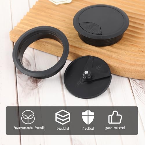 2PCS Black Cable Grommets Desk Hole Cover 60mm 2-3/8 Inch Desk Hole Grommet Table Cord Cable Grommet Desk Wire Hole Plug Cover for Cables and Cords Management Office Supplies