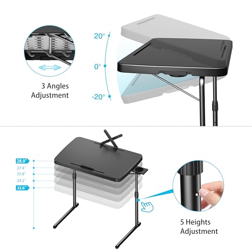 Ultra TV Tray Table, Allpop TV Dinner Tray for Eating, Adjustable Folding Tray Table with Book Stand, Cup Holder, Laptop Stopper & Tablet Slot on Coach & Bed, Black