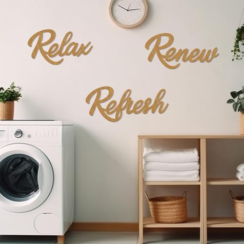 3 Pieces Bathroom Decor Rustic Bathroom Wall Art Wooden Bathroom Sign,Relax Renew Refresh Sign (Brown large) - color: Brown large