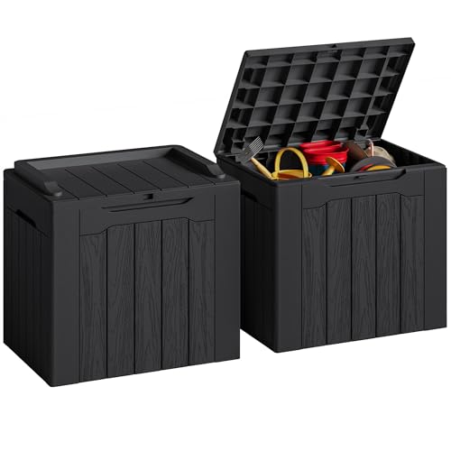 JUMMICO 31 Gallon Resin Deck Box Waterproof Indoor Outdoor Storage Boxes for Patio Furniture Cushions and Garden Tools (Black, 31gallon-2 Packs) - color: Black, size: 31 gallon - 2 Packs