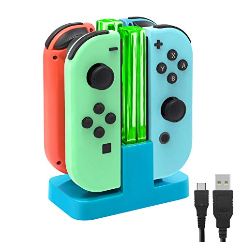 FastSnail Charging Dock Compatible with Nintendo Switch for Joy Con & OLED Model Controller with Lamppost LED Indication, Charger Stand Station Compatible with Joy Cons with Charging Cable (Blue) - color: Neon Blue, size: 6.2/7.0 inch