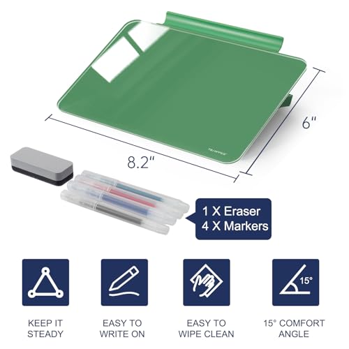 TSJ OFFICE Small Desktop Whiteboard - Glass Dry Erase Board 8 X 6 Inches Tabletop Easel Whiteboard with Stand, Desk Board Buddy for Artist, Teacher and Student - color: 8 X 6 Inches - Avocado