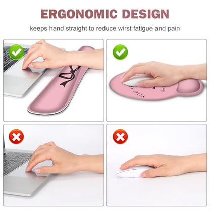 Gaming Mouse Pad, Large Desk Mat, Cute Desk Pad Protector, 4in1 XXL Mousepad + Keyboard Wrist Rest+Mouse Wrist Rest+Coaster Set with Ergonomic Desk Pad for Home Office Table Computer, Pink Pretty Bow - color: Pink Pretty Bow