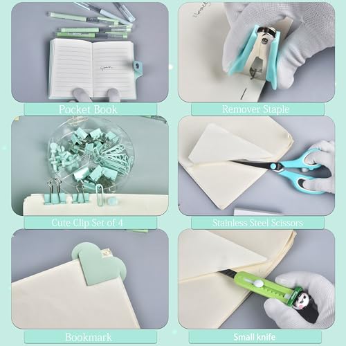 Green and Blue Desk Accessories, 26Pcs Office Supplies and Desk Organizers, with Tape Dispenser, Stapler, Staple Remover, Ect, Gift Box Packaging - color: Green+blue