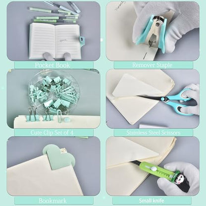 Green and Blue Desk Accessories, 26Pcs Office Supplies and Desk Organizers, with Tape Dispenser, Stapler, Staple Remover, Ect, Gift Box Packaging - color: Green+blue