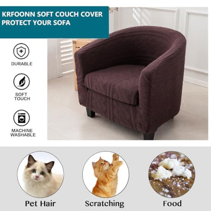 KRFOONN Club Chair Slipcover 2 Piece Stretch Jacquard Round Barrel Chair Covers Removable Tub Chair Slipcover with Elastic Bottom Chair Coverings Furniture Protector Cover for Living Room, T7 - color: Color T7