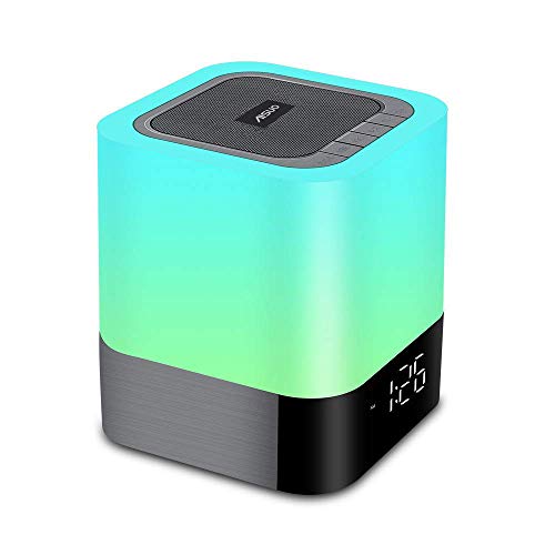 Night Light-5 in 1 Bedside Lamp with Bluetooth Speaker, 12/24H Digital Calendar Alarm Clock, Touch Control, Support TF and SD Card, Music Player, Gift for Girls Boys Teens,Warm White