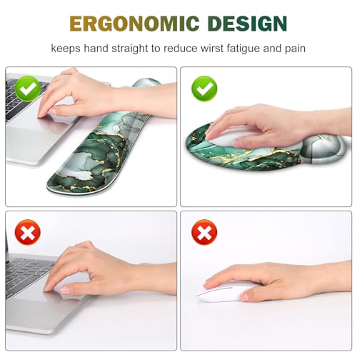 Gaming Mouse Pad, Large Desk Mat, Cute Desk Pad Protector, 4in1 XXL Mousepad + Keyboard Wrist Rest+Mouse Wrist Rest+Coaster Set with Ergonomic Desk Pad for Home Office PC Computer, Green Marble - color: Green Marble