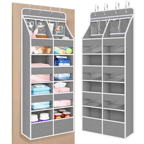 Univivi 5-Shelf Fabric Door Organizer Over Door Hanging Organizer with 8 Deep Pockets and 4 Small PVC Pockets Hanging Storage Organizers for Baby Nursery(Grey) - color: Grey (Upgraded), size: 5 LAYER