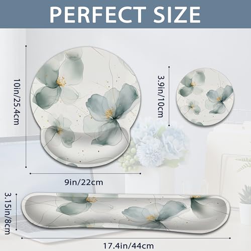 Abstract Floral Ergonomic Keyboard and Mouse Wrist Rest Set, Watercolor Mouse Pad with Non Slip Base, Soft Cloth Surface for Office and Home Typing Support - color: Abstract Floral Watercolor