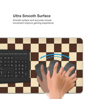 Brown Checkered Mouse Pad Large Desk Mat for Keyboard and Mouse Non-Slip Gaming Mousepad Office Desk Accessories for Computer 35.4x15.7Inch - color: Brown Checkered