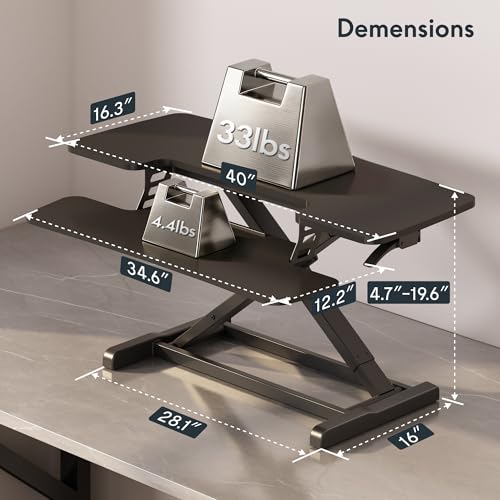 FLEXISPOT Standing Desk Converter 40" Large Desk Riser, Spacious Desktop Riser Sit Stand Computer Workstation with Wide Keyboard Tray, Ergonomic Height Adjustable Stand Up Desk Converter, Black - color: Black, size: 40"