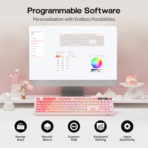 EPOMAKER TH108 V2 PRO Full Size Mechanical Keyboard with Screen&Knob, 10000mAh, BT/2.4Ghz, Mac Modifier PBT Keycap, Hot Swap, RGB, Gasket, Wireless Gaming Keyboard for Mac/PC (Pink, Creamy Jade) - color: Pink, size: Creamy Jade