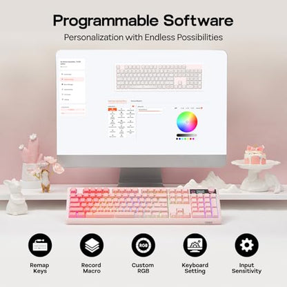 EPOMAKER TH108 V2 PRO Full Size Mechanical Keyboard with Screen&Knob, 10000mAh, BT/2.4Ghz, Mac Modifier PBT Keycap, Hot Swap, RGB, Gasket, Wireless Gaming Keyboard for Mac/PC (Pink, Sea Salt Silent) - color: Pink, size: Sea Salt Silent