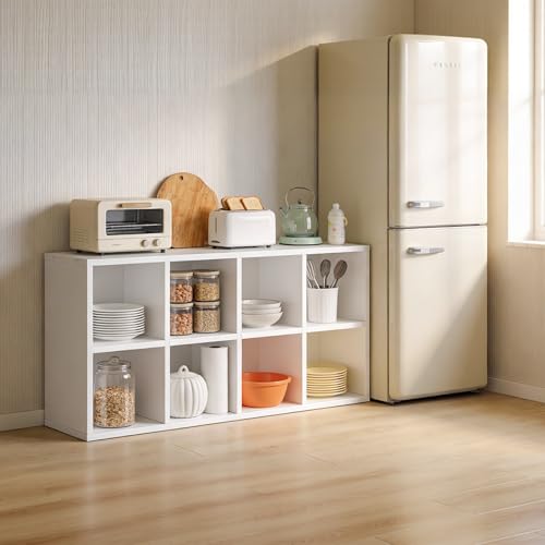 LUCKLIFE 8-Cube Storage Organizer, Stackable Modular Bookcase Shelf with Vertical or Horizontal Use, Fits 11×11" Bins, Optional Back Panels, for Living Room, Office, Off White - color: 8 Cube - Off White