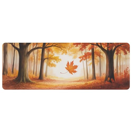 Leather Forest Desk Pad, Colorful Art Mouse Pad Large Computer Keyboard Gaming Mousepad Waterproof Desktop Protector & Cover, Decorative PU Leather Laptop Mouse Mat Home Decor 10 x 25.6 inch C98 - color: colorful-28