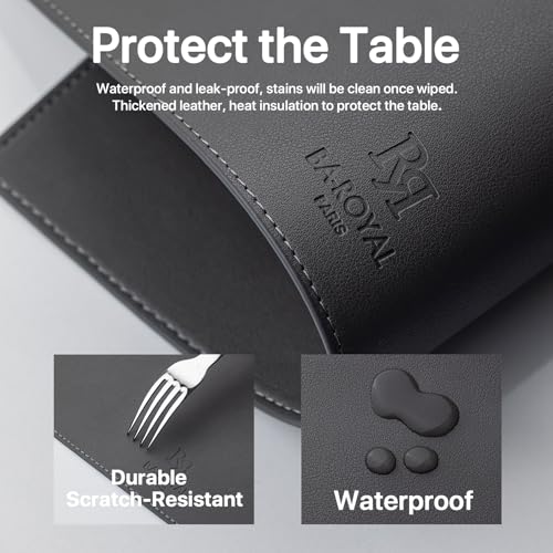 Baroyal Faux Leather Placemats Set of 6 Vinyl Washable Wipeable Table Mats for Kitchen Dining Table Heat Resistant Waterproof Modern Indoor/Outdoor Placemats Non-Slip Easy Clean Place Mats (Dark Gray) - color: B-dark Gray