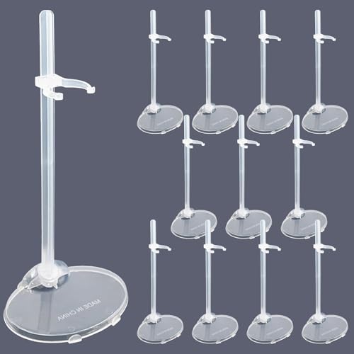 12 Pcs Adjustable Doll Stands - Transparent & Lightweight Display Rack for Dolls, Action Figures & Monsters