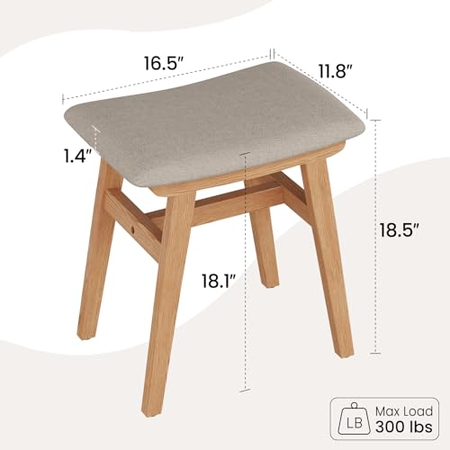 Solid Wood Small Vanity Stool Chair, Makeup Stools for Vanity Desk, Bathroom Vanity Chair, Padded Foot Stool for Living Room, Ottoman Foot Rest for Couch, Small Bench for Entryway, Natural - color: Natural