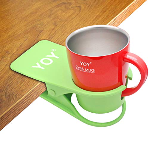 YOY Drink Cup Holder Clip - Table Desk Side Water Glass Beer Bottle Beverage Soda Coffee Mug Holder Cup Saucer Clip Design for Home Office, Green - color: Green for Mug, size: 1 Pack