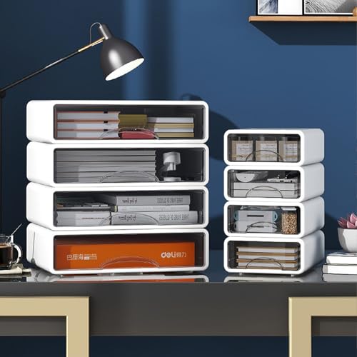 Desk Organizer with Drawers, Stackable Storage Drawers with Compartments Desktop Organization for Office Supplies, Makeup, Pencils, Tape, Erasers, Paperclips, Chargers (White 2S2M) - color: White 2S2M