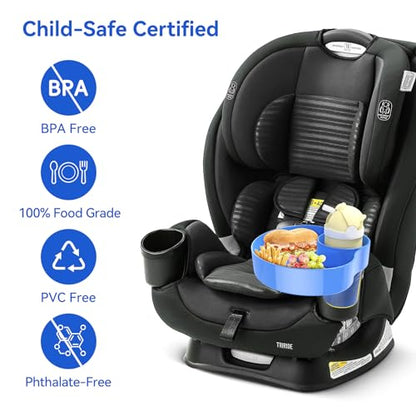 2 Pack Car Seat Cup Holder Snack Tray: Travel Tray for Kids Car Seat Food Tray for Kids Travel, Toddler Carseat Eating Plate Table, Kid Road Trip Table Essentials Accessories, Pink+Blue - color: Pink+Blue(2Pack)