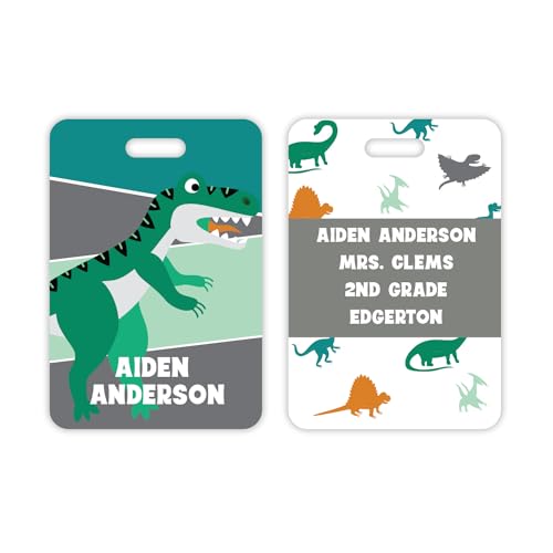 Personalized Dinosaur Luggage Tag / 2.75" x 4" Custom Prehistoric Bag Tag/Double Sided Durable Plastic Child Luggage Tag with Plastic Strap/Made in The USA - style: Dinosaur