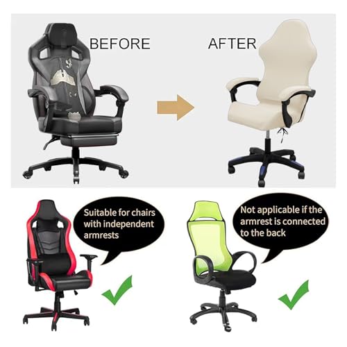 Gaming Chair Cover Set with Armrest Covers, Stretch Ruffled Slipcover for Racing Office Computer Reclining Chairs (Cream) - color: Cream