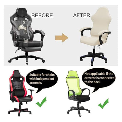 Gaming Chair Cover Set with Armrest Covers, Stretch Ruffled Slipcover for Racing Office Computer Reclining Chairs (Cream) - color: Cream