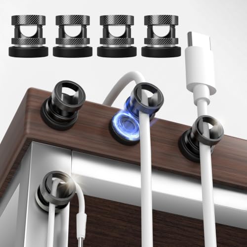 Maveek Magnetic Cable Holder 8-Pack, Stainless Steel Metal Cord Clips Wire Organizer Home Office Desk Nightstand USB Charging Cords Management Car Dash Cam (Metallic Black) - color: Metallic Black, size: 8Pcs