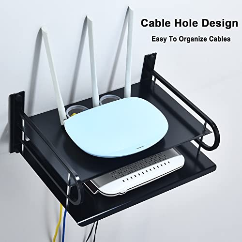 HNVNER Metal Wall Shelves with Cable Holes for Small Projector, Router, Modem, Camera, Speaker etc. AV Devices, 2-Tier Floating Shelf for TV Components Bracket Cable Boxes Media Boxes, 9.8" x 8.27" - color: 2 Layers-small-1pcs