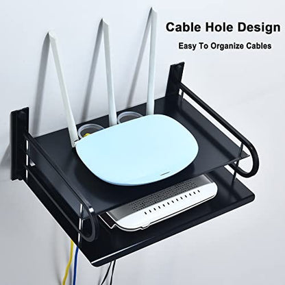 HNVNER Metal Wall Shelves with Cable Holes for Small Projector, Router, Modem, Camera, Speaker etc. AV Devices, 2-Tier Floating Shelf for TV Components Bracket Cable Boxes Media Boxes, 9.8" x 8.27" - color: 2 Layers-small-1pcs