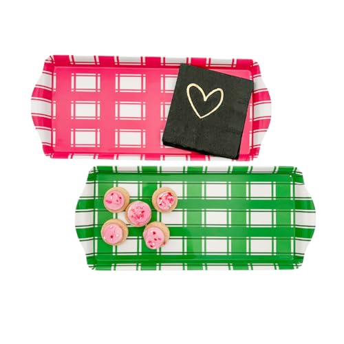 Sprinkles & Confetti Green Plaid Melamine Tray with Handles | Festive All-Season Platter for Easter, Summer, Birthdays, Outdoor & Indoor | BPA-Free, Shatter-Resistant & Lightweight - color: Green Plaid