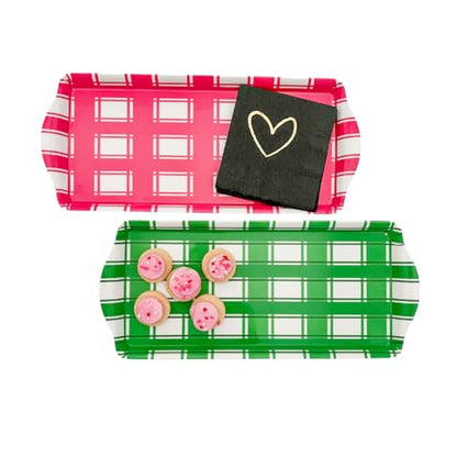 Sprinkles & Confetti Green Plaid Melamine Tray with Handles | Festive All-Season Platter for Easter, Summer, Birthdays, Outdoor & Indoor | BPA-Free, Shatter-Resistant & Lightweight - color: Green Plaid