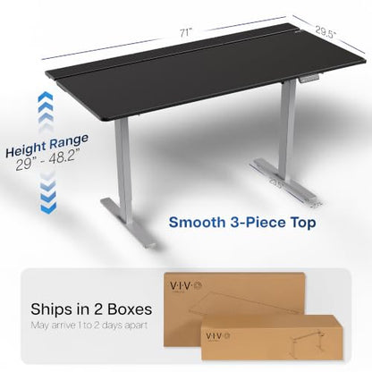 VIVO Black 71 x 30 in Stand Up Desk, DESK-KIT-1G6-P3B-71 | Electric, Holds 220 lbs, Sit Stand, Height Adjustable Table, Cable Tray, Full-Size Mouse Pad, Office Furniture, Gray Frame - color: Black Top / Gray Frame, size: 71 x 30