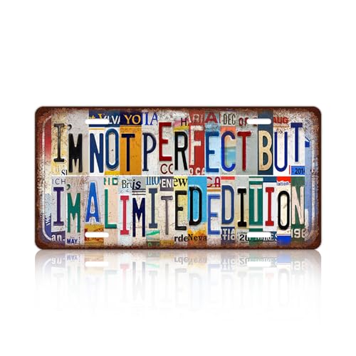 Vintage License Plate Wall Decor Metal Tin Sign for Bar Home Bedroom | I'm Not Perfect But I'm A Limited Edition - color: A-03