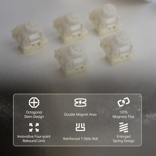 OOCTPK Chilkey WS Flux HE Hall Effect Switches: Linear Factory Pre-Lubed Magnetic Keyboard Switches, Freely Setting Pre-Travel Key Switch for Rapid Trigger HE Gaming Keyboard (5 Pcs) - color: WS Flux Switches-Clacky-5 pcs