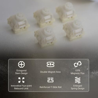 OOCTPK Chilkey WS Flux HE Hall Effect Switches: Linear Factory Pre-Lubed Magnetic Keyboard Switches, Freely Setting Pre-Travel Key Switch for Rapid Trigger HE Gaming Keyboard (5 Pcs) - color: WS Flux Switches-Clacky-5 pcs