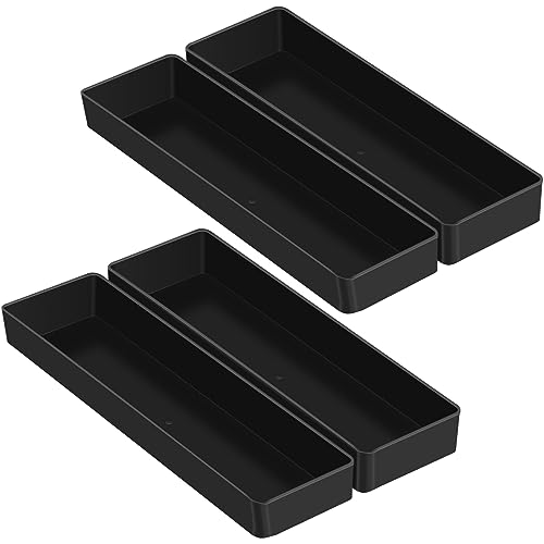 Teling 4 Pcs Black Large Rectangular Desk Organizer Set, Half Accessory Tray, Plastic Tabletop Organizer for Office, Home, or Study, Dimensions: 9.45 x 2.95 x 1.38 Inches - color: black