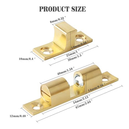 Alise Double Roller Catch Cabinet Latches,Adjustable Double Ball Tension Roller Catch Latch Brass Cabinet Door Latch,67mm Solid Brass Cabinet Latches and Catches,Pack of 4 - color: Gold, size: 67mmX40mm